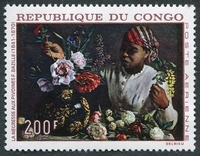 N°0066-1968-CONGO REP-TABLEAU-NEGRESSE AUX PIVOINES-200F