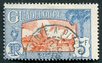 N°120-1928-GUADELOUPE-PORT POINTE A PITRE-5F-BLEU ET ORANGE