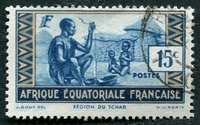 N°038-1937-AFRIQUE EQUAT FR-REGION DU TCHAD-15C-BLEU/BISTRE