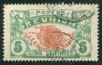 N°059-1907-REUNION-CARTE DE L'ILE-5C-VERT ET ROUGE