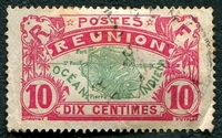 N°060-1907-REUNION-CARTE DE L'ILE-10C-ROSE ET VERT