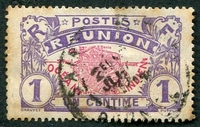 N°056-1907-REUNION-CARTE DE L'ILE-1C-VIOLET ET ROSE