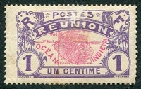N°056-1907-REUNION-CARTE DE L'ILE-1C-VIOLET ET ROSE