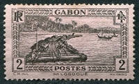 N°126-1932-GABON FR-RADEAU SUR FLEUVE OGOOUE--2C-NOIR S/ROSE