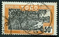 N°136-1924-TOGO FR-LE CACAOYER-50C-JAUNE BRUN S/AZURE