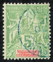 N°042A-1900-MADAGASCAR-TYPE SAGE-5C-VERT/JAUNE