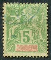 N°042A-1900-MADAGASCAR-5C-VERT/JAUNE