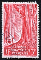 N°218-1947-AFRIQUE EQUAT FR-PAYSAGE-3F-ROSE CARMINE