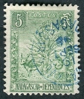 N°066-1903-MADAGASCAR-ZEBU ET ARBRE DU VOYAGEUR-5C-VERT