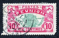N°060-1907-REUNION-CARTE DE L'ILE-10C-ROSE ET VERT