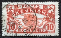 N°086-1922-REUNION-CARTE DE L'ILE-10C-ROUGE BRIQUE