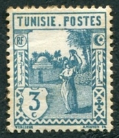 N°122-1926-TUNISFR-PORTEUSE D'EAU-3C-BLEU/VERT