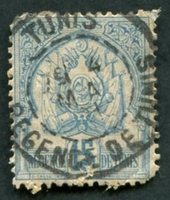 N°013-1888-TUNISFR-ARMOIRIES-15C-BLEU