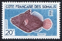 N°299-1959-COTE SOMALIS-POISSON-BALISTE-20F