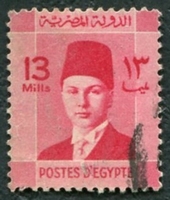 N°0193-1937-EGYPTE-ROI FAROUK-13M-ROSE/CARMIN