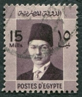 N°0194-1937-EGYPTE-ROI FAROUK-15M-VIOLET/BRUN