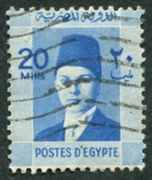 N°0195A-1937-EGYPTE-ROI FAROUK-20M-GRIS/BLEU
