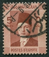 N°0191-1937-EGYPTE-ROI FAROUK-5M-BRUN/ROUGE