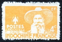 N°253-1944-INDOCHINE-AUGUSTE PAVIE-4C-JAUNE ORANGE