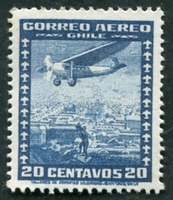 N°0090-1944-CHILI-AVION AU DESSUS DE SANTIAGO-20C-BLEU