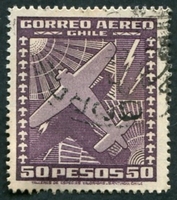 N°0049-1934-CHILI-AVION ET ROSE DES VENTS-50P-LILAS
