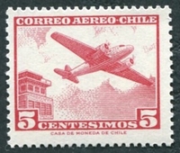 N°0204B-1960-CHILI-AVION BIMOTEUR ET TOUR DE CONTROLE-5C