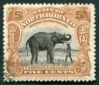 N°135-1909-BORNEO NORD-FAUNE-ELEPHANT D'ASIE-5C-BRUN