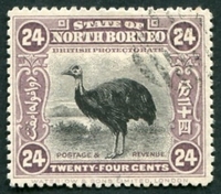 N°142-1909-BORNEO NORD-FAUNE-CASOAR-24C-VIOLET