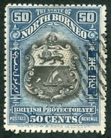 N°145-1909-BORNEO NORD-ARMES DE LA COMPAGNIE-50C-BLEU