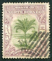N°075-1897-BORNEO NORD-PALMIER SAGO-3C-LILAS/BRUN ET VERT