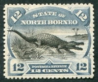 N°058-1894-BORNEO NORD-FAUNE-CROCODILE-12C-BLEU ET NOIR