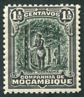 N°117-1918-MOZAMBIQUE CIE-RECOLTE CAOUTCHOUC-1C1/2-NOIR/VERT