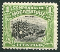 N°116-1918-MOZAMBIQUE CIE-RECOLTE DU MAIS-1C-VERT ET NOIR