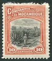 N°128-1918-MOZAMBIQUE CIE-SISAL-10C-ROUGE/BRUN ET NOIR