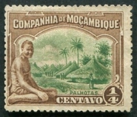 N°114-1918-MOZAMBIQUE CIE-VILLAGE INDIGENE-1/4C-MARRON/VERT