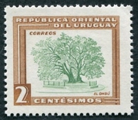 N°0625-1954-URUGUAY-ARBRE-OMBU-2C-BRUN ET VERT
