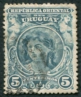 N°0154-1900-URUGUAY-TETE DE FEMME-5C-BLEU/VERT