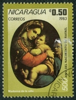 N°1290-1983-NICARAGUA-TABLEAU RAPHAEL-MADONE A LA CHAISE-50C