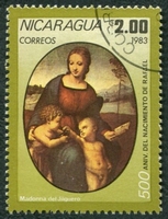 N°1293-1983-NICARAGUA-TABLEAU RAPHAEL-MADONE CHARDONNERET-2C