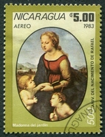 N°1038-1983-NICARAGUA-TABLEAU RAPHAEL-MADONE DU JARDIN-5C