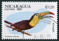 N°1162-1981-NICARAGUA-OISEAUX-RAMPHASTOS SULFURATUS-1C20
