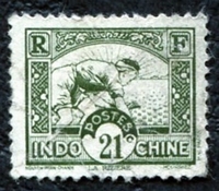 N°164-1931-INDOCHINE-RIZIERE-21C-VERT GRIS