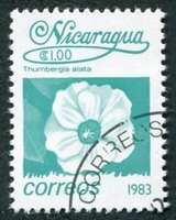 N°1261-1983-NICARAGUA-FLEURS-THUMBERGIA ALATA-1C-VERT BLEU