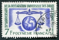 N°025-1963-POLYNESIE-15E ANNIV DECL DROITS DE L'HOMME-7F