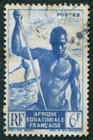 N°222-1947-AFRIQUE EQUAT FR-PIROGUIER DU NIGER-6F-BLEU