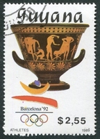 N°2151D-1989-GUYAREP-JO DE BARCELONE-VASE AVEC ATHLETES-2D55