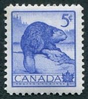 N°0274-1953-CANADA-FAUNE-CASTOR-5C-BLEU