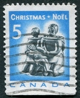 N°0409-1968-CANADA-NOEL-FAMILLE ESQUIMAU-5C-BLEU ET GRIS