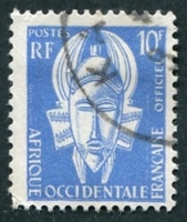 N°004-1958-AFRIQUE OCCID FR-MASQUE-10F-BLEU CLAIR
