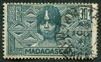 N°169-1930-MADAGASCAR-FEMME BETSILEO-30C-BLEU/VERT